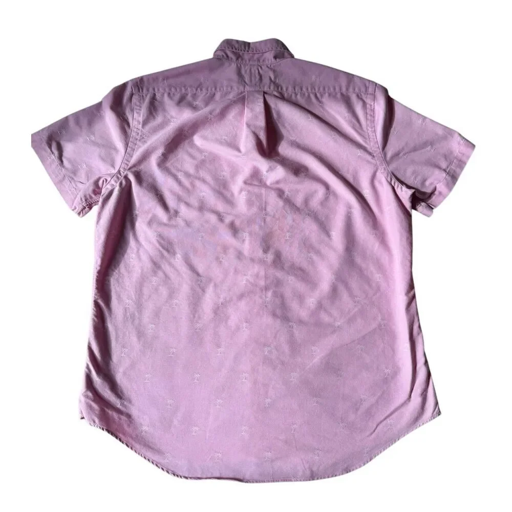 Ralph Lauren Polo Shirt Oxford Embroidered Palms‎ Button-Front Pink Large